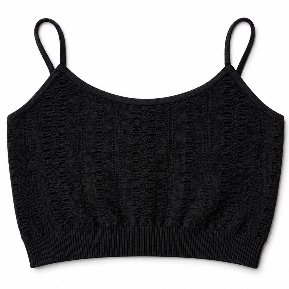 Full Tilt Black Pointelle Seamless Cami Crop Top OS NWT Coquette Y2K Layering